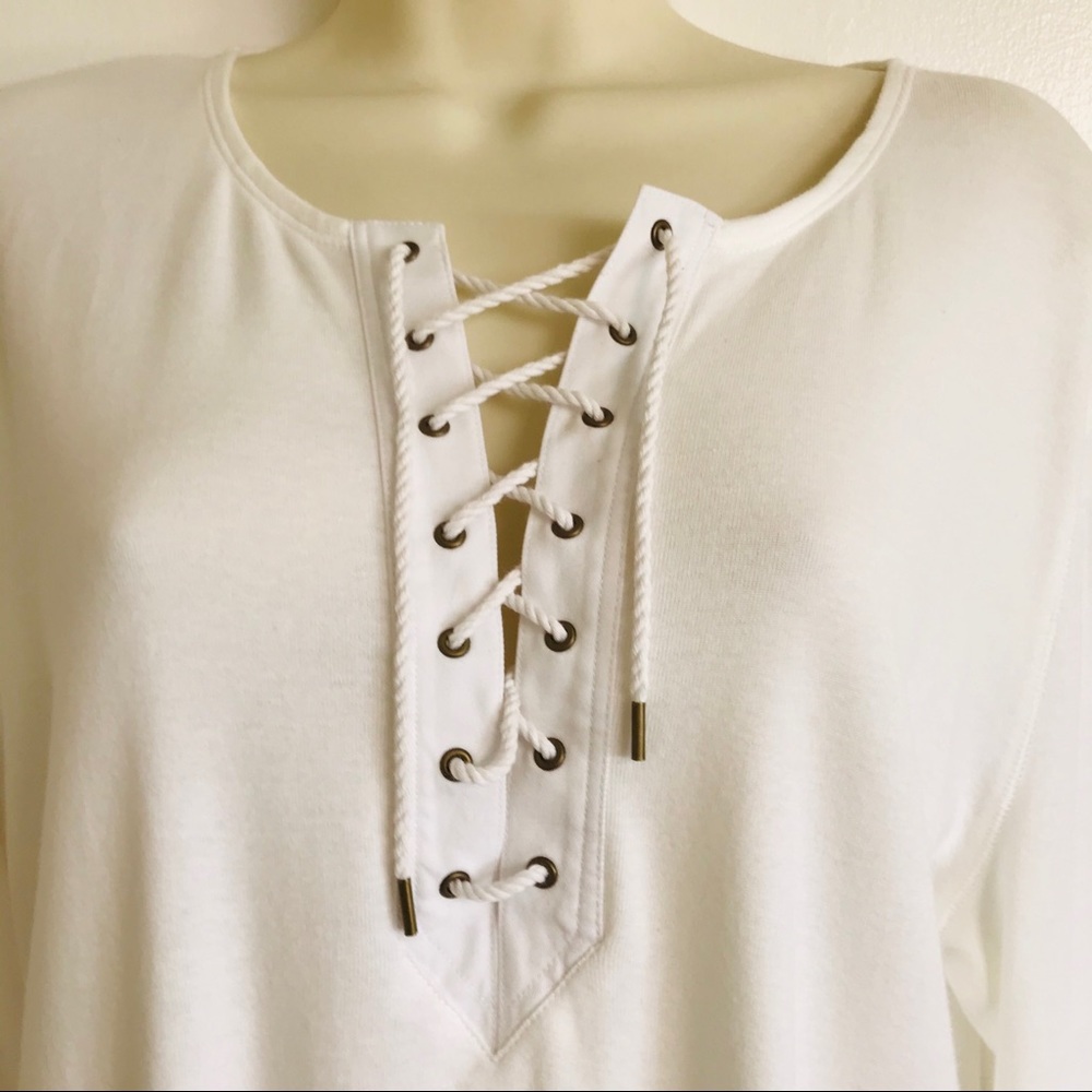 NWT Ralph Lauren Long Sleeve White Lace Up Top - Picture 2 of 5